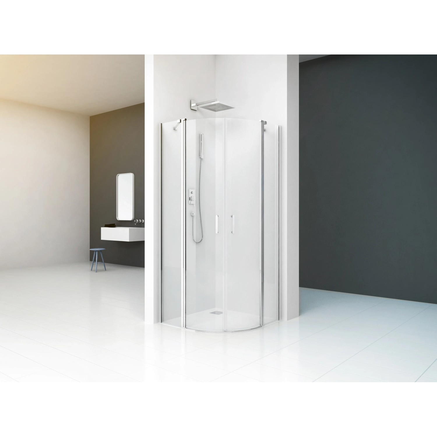 baliv Runddusche DUK-90.50R, 90x90 cm, Chrom, mit Pendeltüren und Abperleffekt.