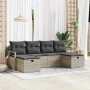 Hellgraues 6-tlg. vidaXL Garten-Sofa-Set aus Poly Rattan mit grauen Kissen.