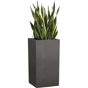 Lechuza Canto Stone high Pflanzgefäß, graphitschwarz, mit Pflanzeinsatz und Bewässerungssystem.