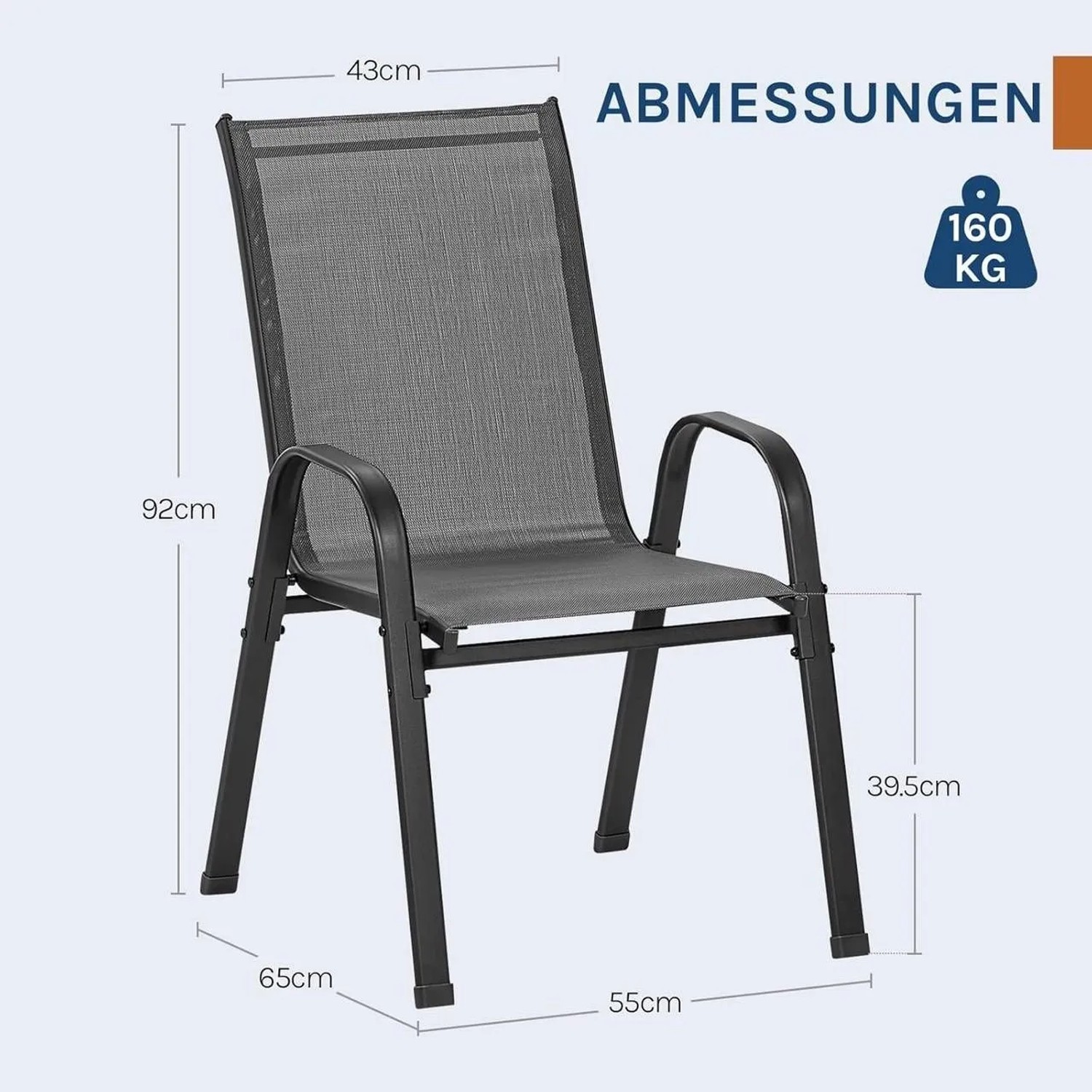WOLTU 2er Set Stapelbare Gartenstühle Ergonomisch Wetterfest Grau_3