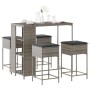 vidaXL Gartenbar-Set, 5-teilig, grau, Poly Rattan mit Tisch und Barhockern mit Kissen.