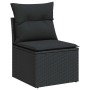 Schwarzer vidaXL Garten-Sessel aus Rattan mit Kissen, Teil einer Sofagarnitur.