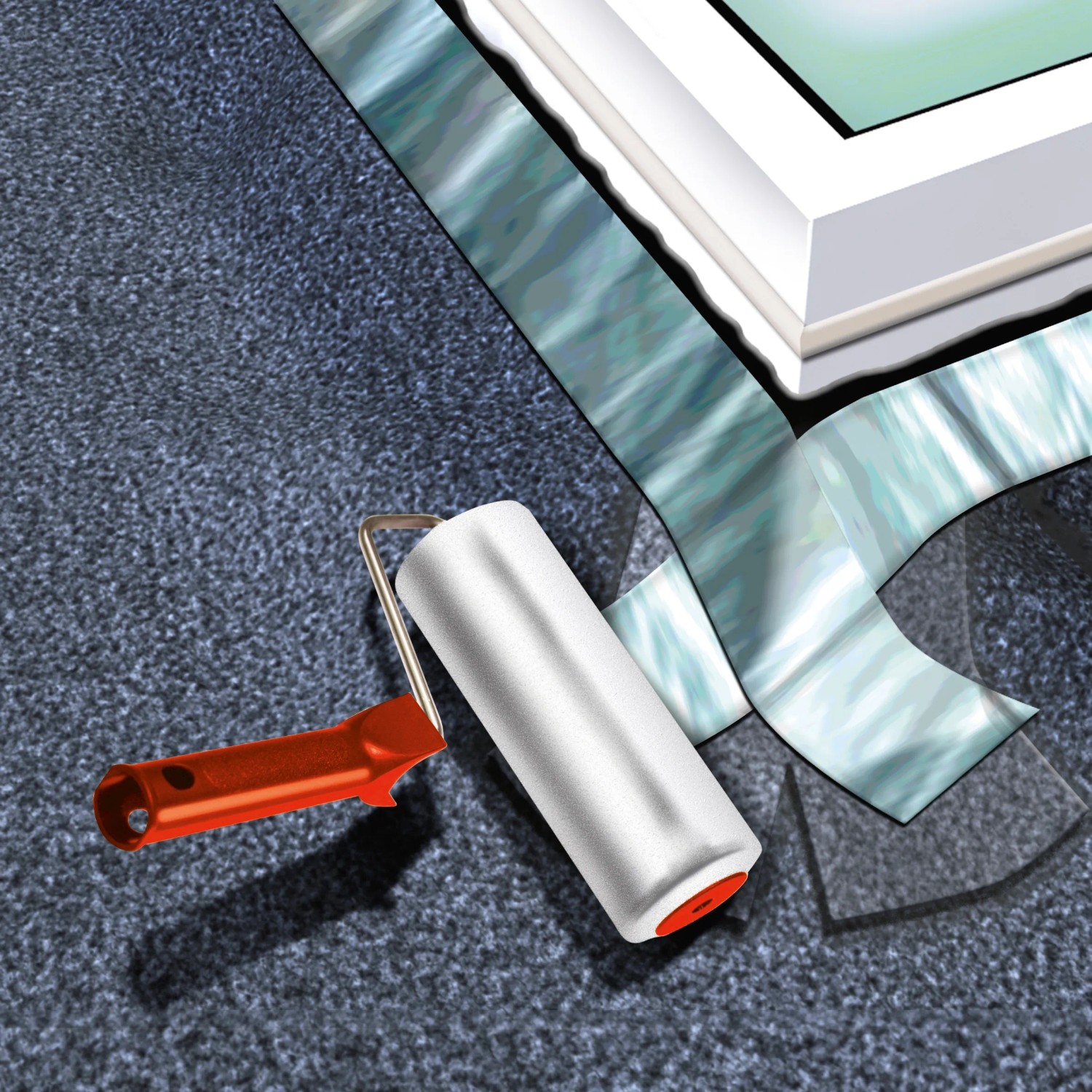 Anwendung von MEM Bitumen-Band Kupfer (7,5cm x 10m) zur Bauabdichtung mit Andrückrolle.