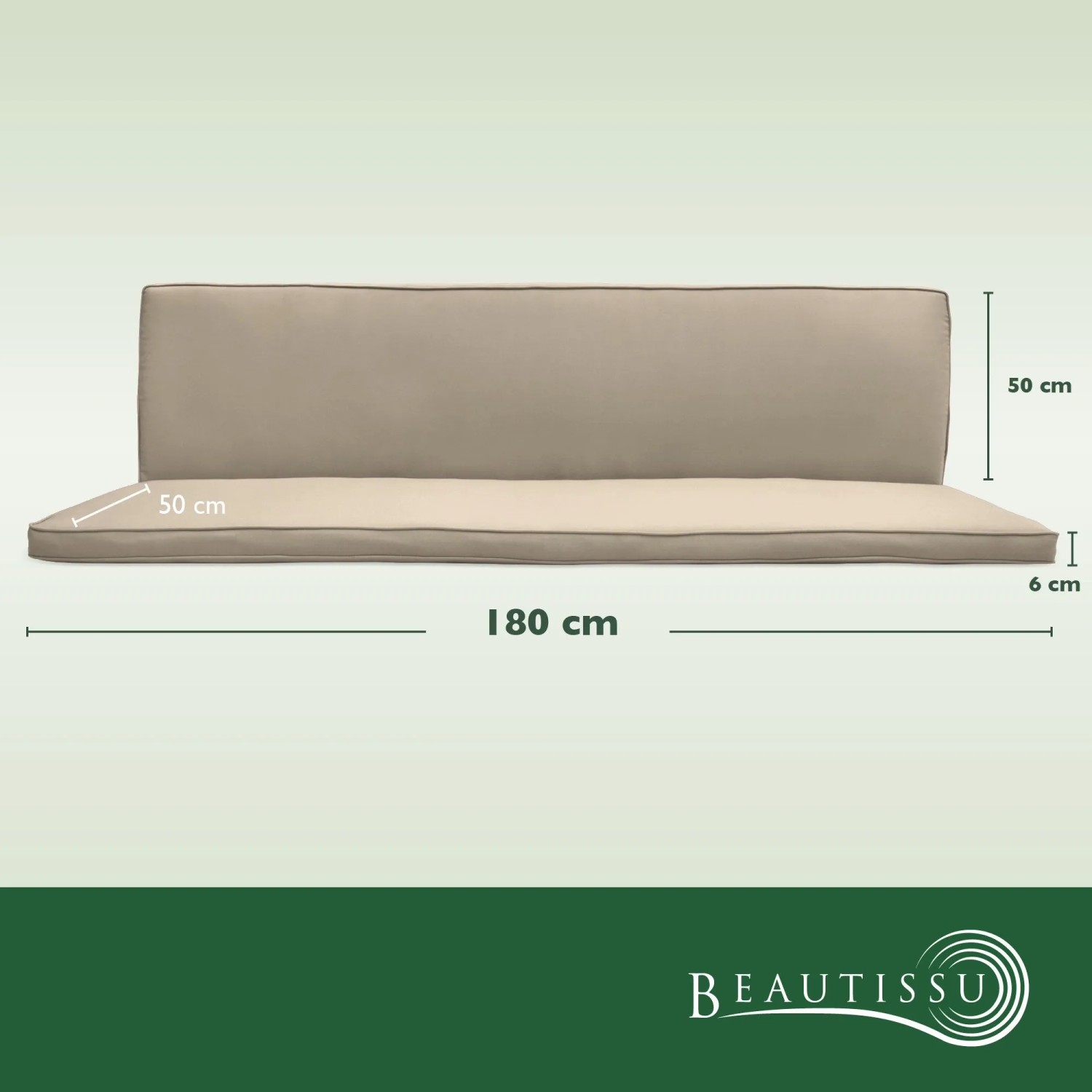 Beautissu Hollywoodschaukelauflage Natur, 180x50x6cm. Set aus Sitz- und Rückenpolster für 3-Sitzer Gartenschaukel.