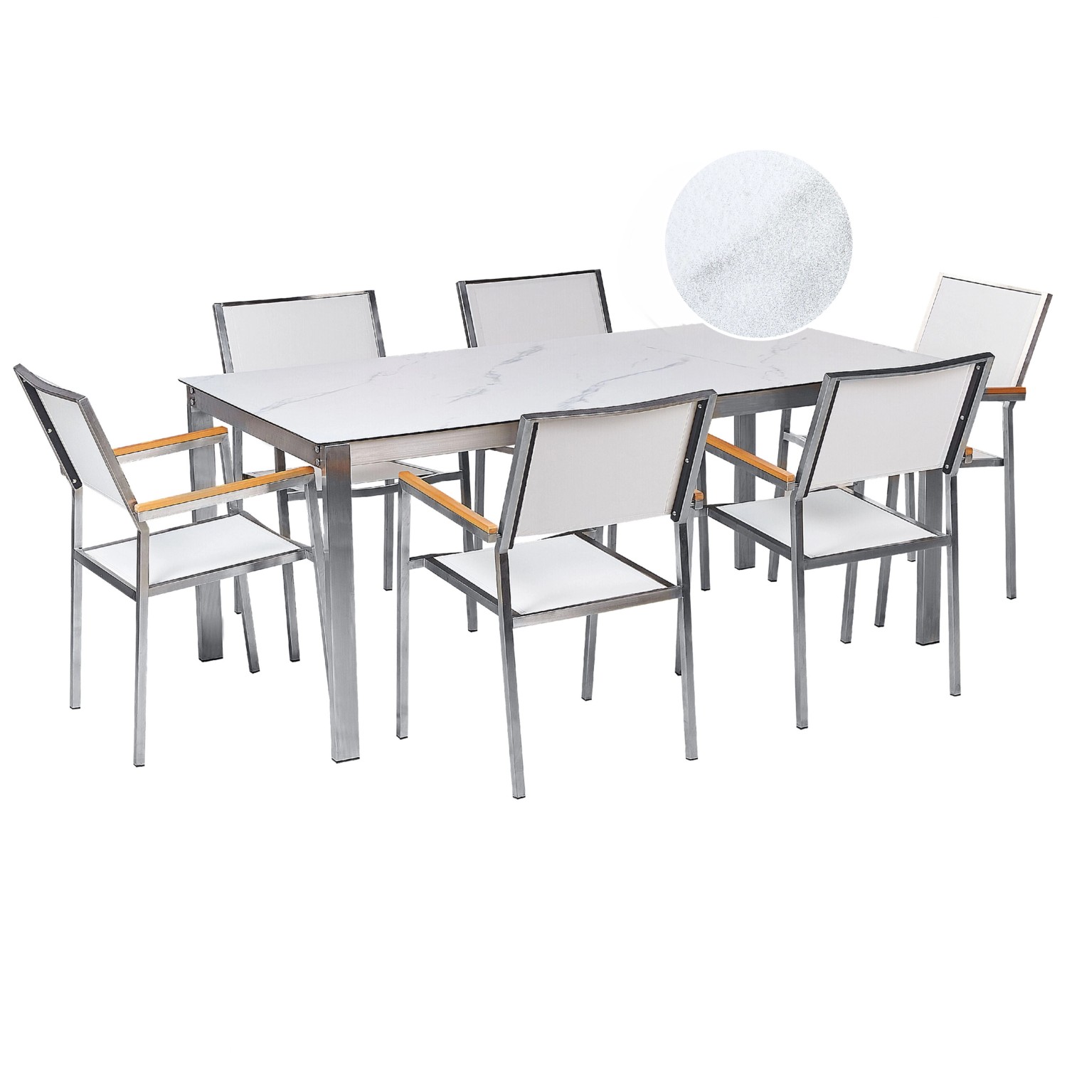 Beliani Gartentisch Set COSOLETO/GROSSETO Weißer Marmor günstig online kaufen