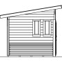 Skizze Gartenhaus Namur, 690x250 cm, schiefergrau, mit Fenster und Pultdach.