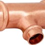 Press-Reduzier-T-Stück aus Kupfer, 28 mm x 15 mm x 28 mm für Kupferrohr-Installationen.