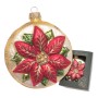 Weihnachtsstern Taler von Krebs Glas Lauscha, 8cm, rot-goldene Christbaumkugel mit Sternblüte.