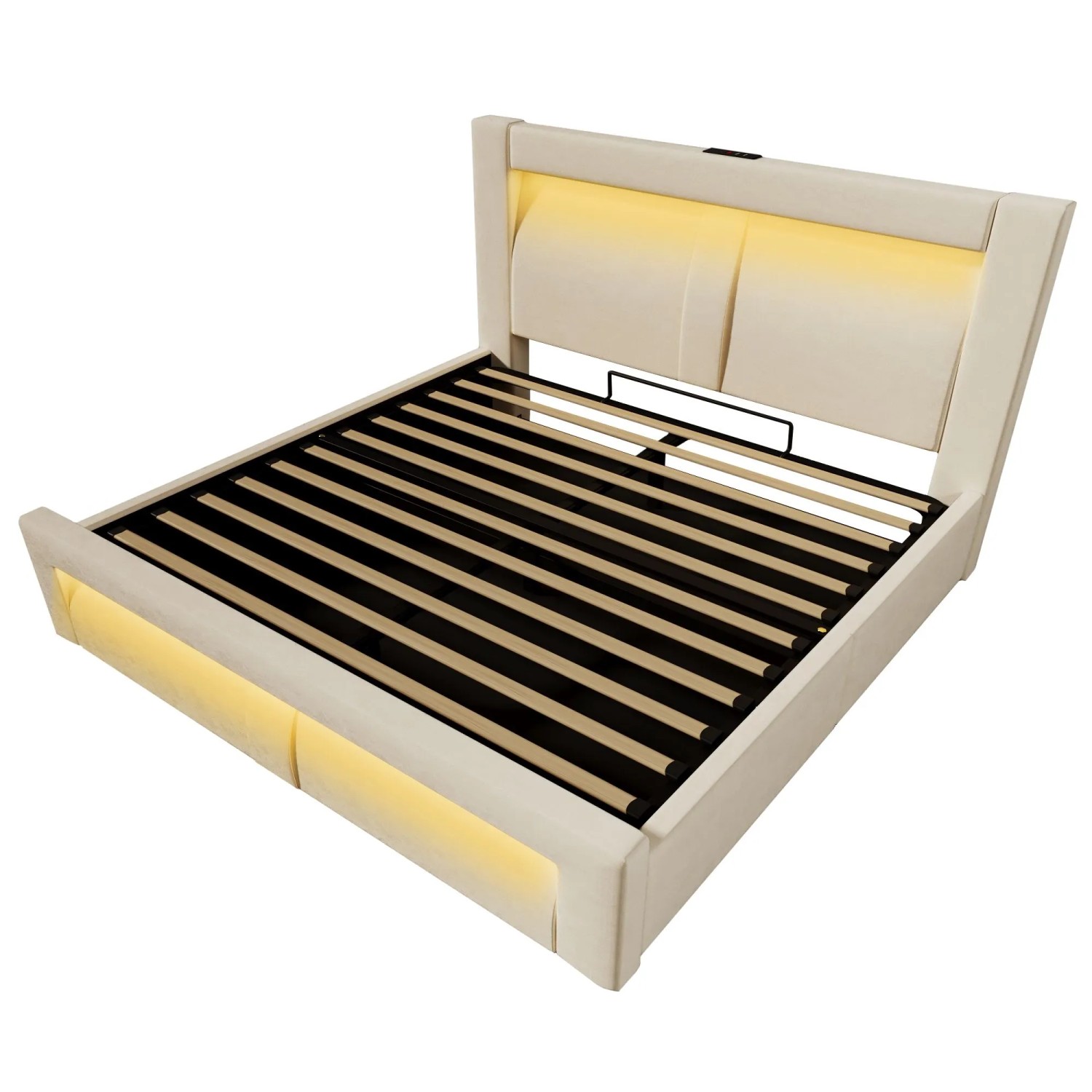 Merax Polsterbett 140x200cm Hydraulik LED USB-C Beige