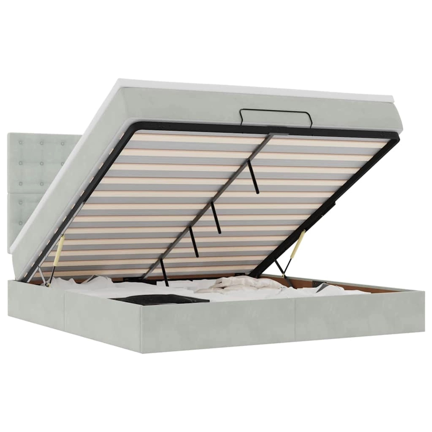 vidaXL Ottoman-Bett mit Matratzen & LEDs Hellgrau 180x200 cm Samt 3314480