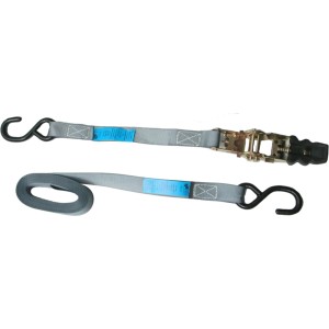 Grauer Peddy Shield Spanngurt mit Ratsche, 500 cm lang, 2,5 cm breit, für Sonnensegel.