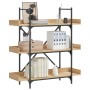 VidaXL Bücherregal mit 3 Böden in Sonoma-Eiche, Holzwerkstoff und schwarzem Metallrahmen.