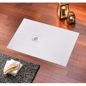 Rechteckige, extraflache Ottofond Duschwanne Strato, 100x80 cm, aus Mineralguss in Weiß mit Ablauf.