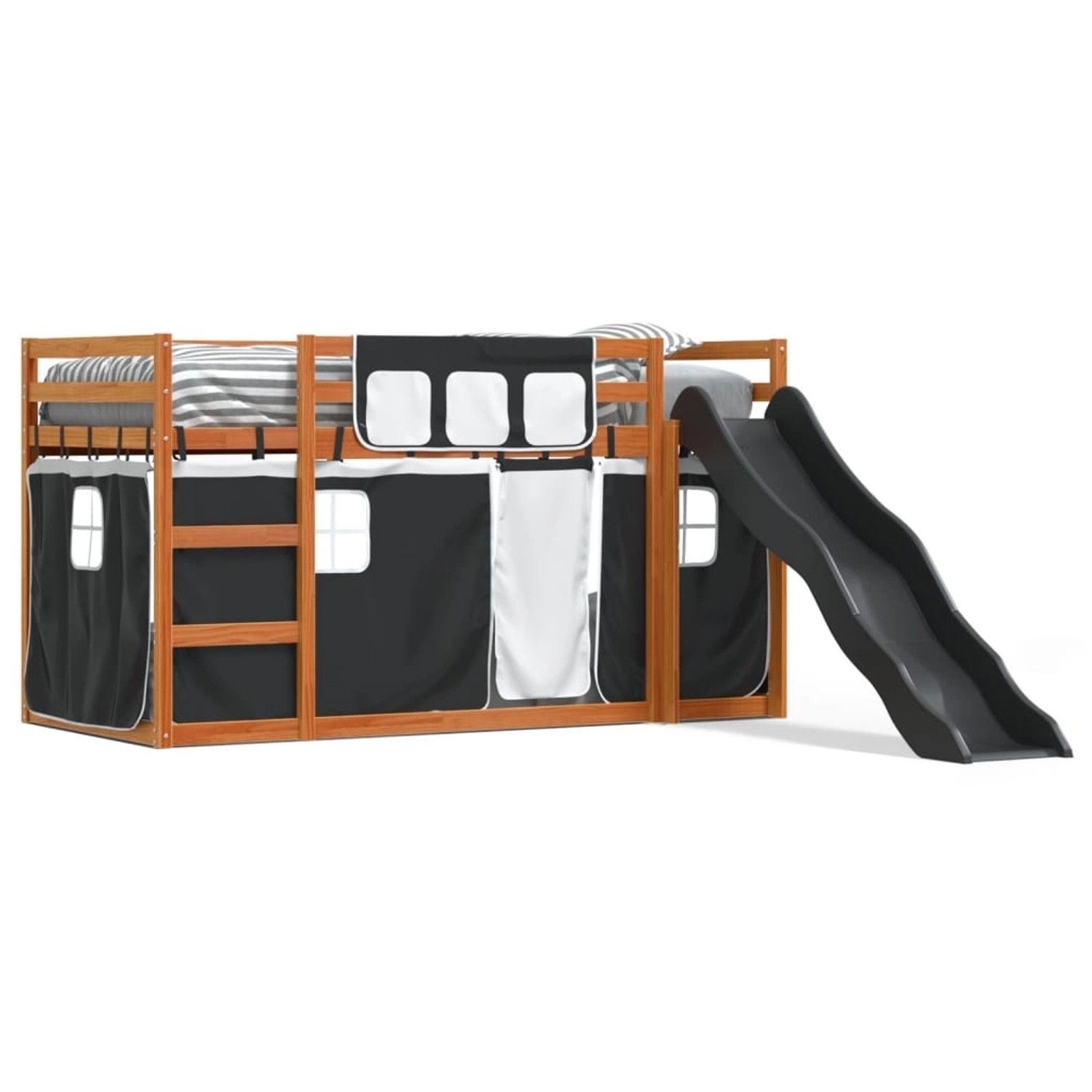 vidaXL Etagenbett mit Rutsche und Gardinen Weiß und Schwarz 90x200 cm 32841 günstig online kaufen