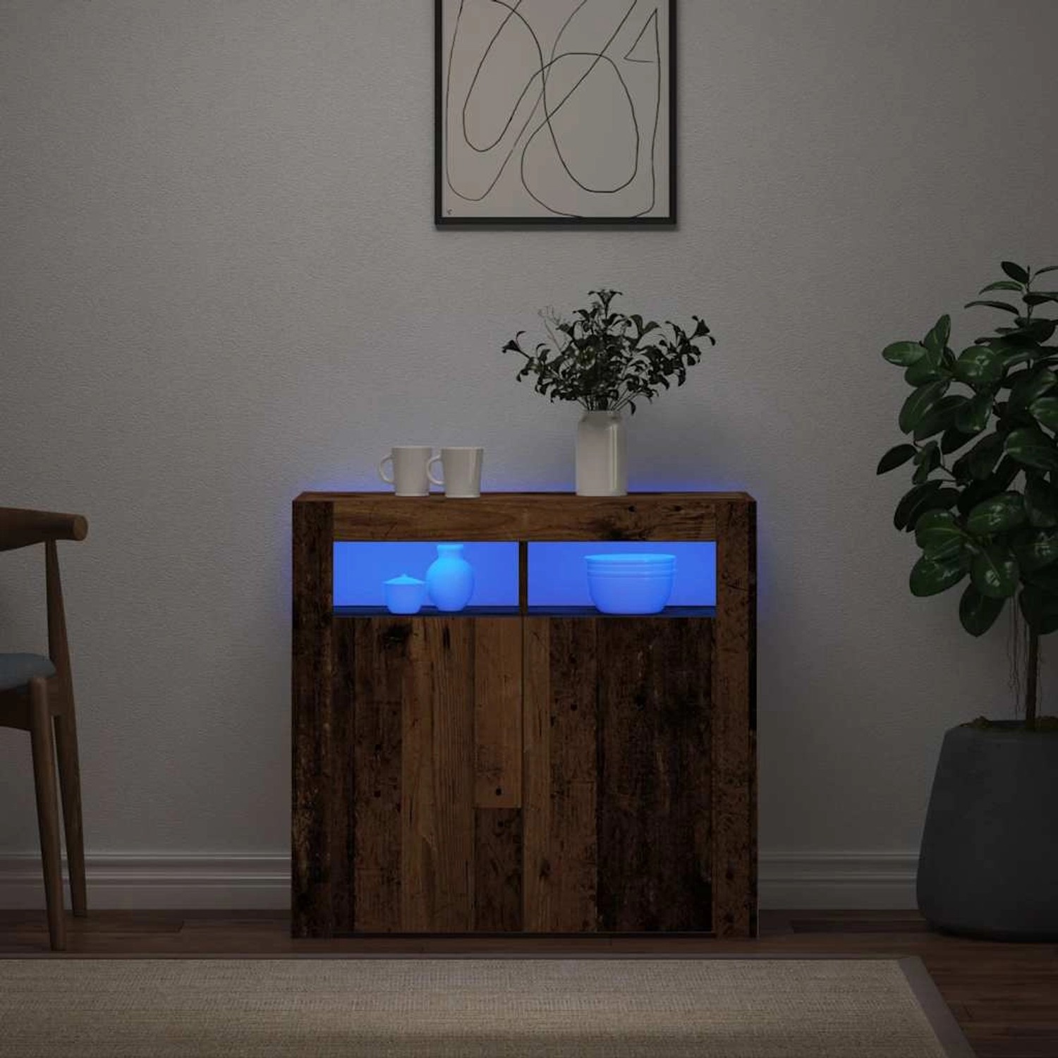 vidaXL Sideboard mit LED-Leuchten Altholz-Optik 80x35x75 cm 856361 günstig online kaufen