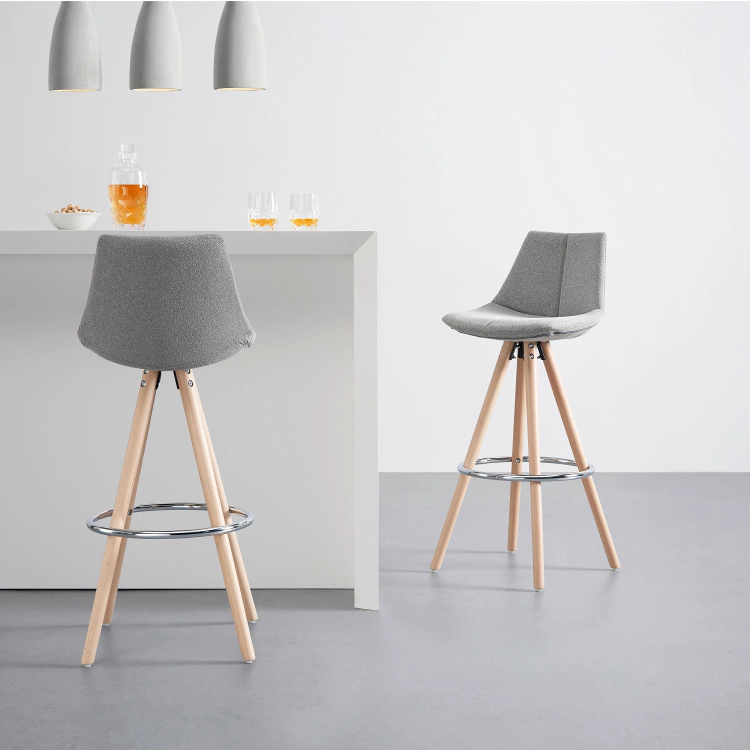 Bessagi Home Barhocker Nelo Grau Webstoff Gepolstert_6