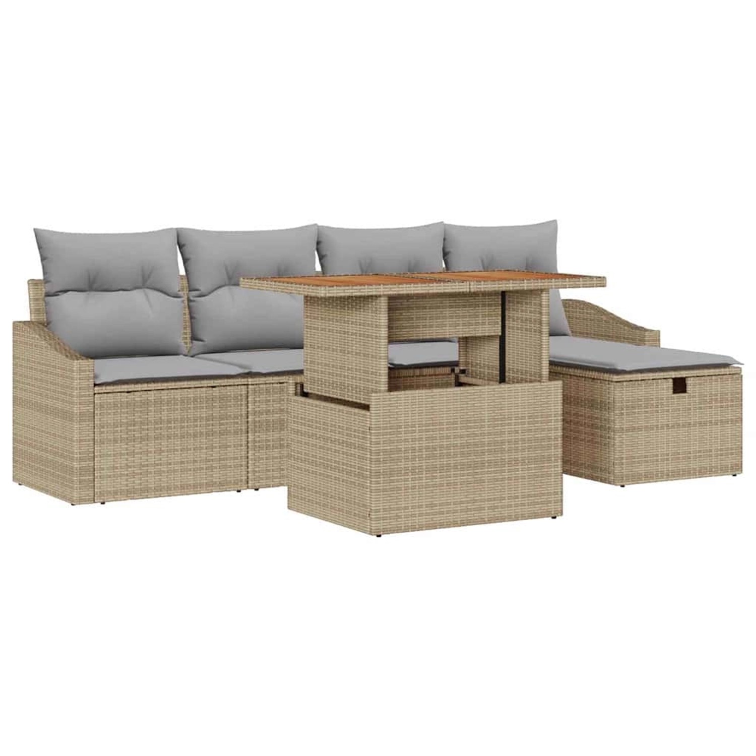 vidaXL Garten-Sofa-Set mit Kissen mit Speicher 6-Tlg Beige Poly Rattan 3360 günstig online kaufen
