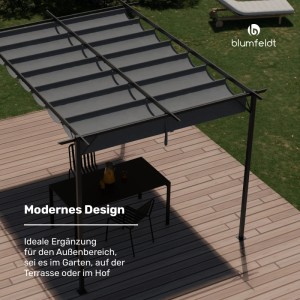 Blumfeldt Pantheon Pergola, 3x4m, dunkelgrau, mit wetterfestem Dach für Garten & Terrasse.