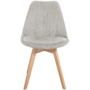 Modernes 4er Set Esszimmerstuhl Linares in Beige mit Cordbezug und Holzgestell.