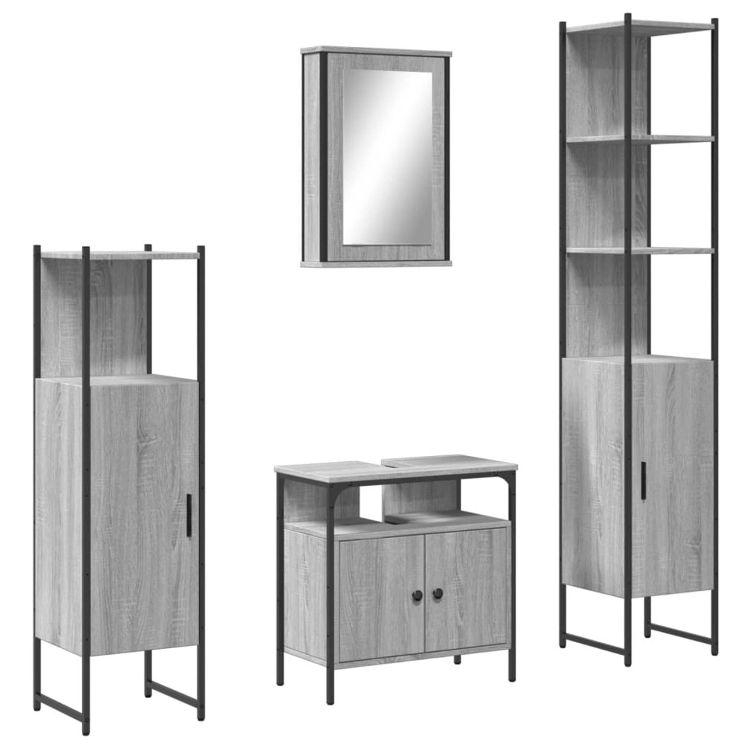 vidaXL 4-Tlg Badmöbel-Set Grau Sonoma Holzwerkstoff 3214828 günstig online kaufen