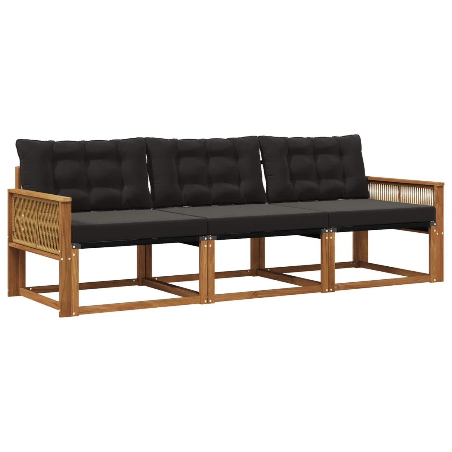 vidaXL Outdoor-Sofagarnitur mit Kissen 3 Stk Natur und Schwarz 3381220