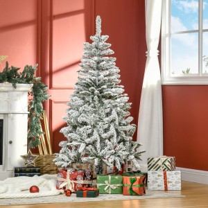 HOMCOM künstlicher Weihnachtsbaum, 150cm, mit Schnee und 358 Spitzen, festlich geschmückt.