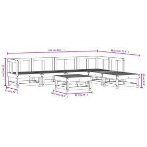 vidaXL 7-tlg. Garten Lounge Set aus Douglasienholz mit Maßangaben.