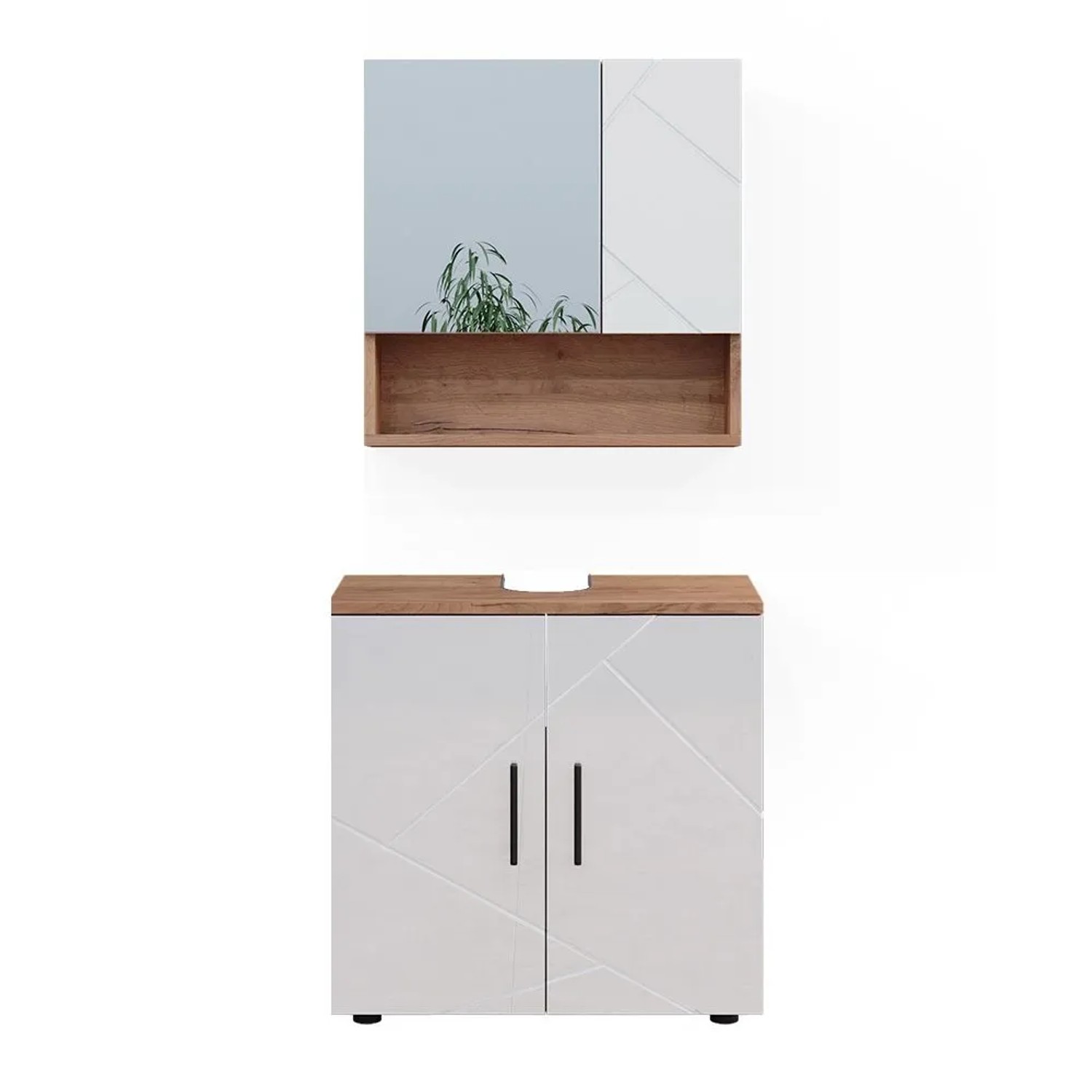 Vicco Badmöbel-Set Irma Weiß Hochglanz/Goldkraft Eiche 60 x 59 2-teilig