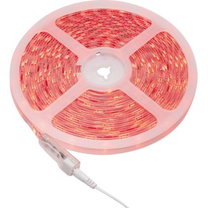 Aufgerolltes 10 m LED-Flexband RGB mit Fernbedienung, leuchtend rot.