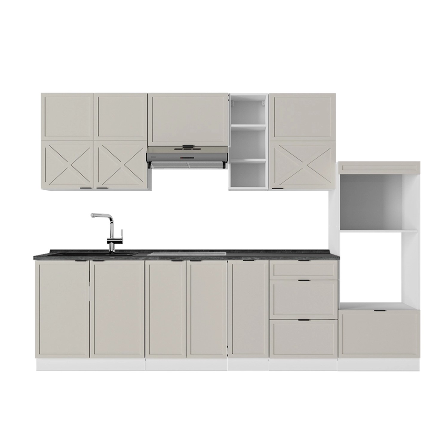 Vicco Fame-Line Küchenzeile GrauBeige/Weiß 280 cm AP Anthrazit günstig online kaufen