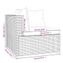 Skizze eines schwarzen 3-Sitzer Gartensofas aus Rattan mit Kissen und Maßangaben.