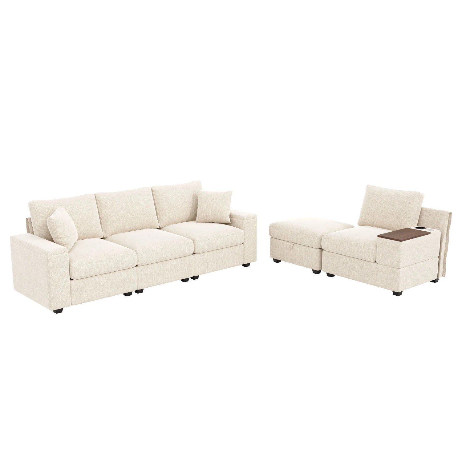 Merax Ecksofa L Form Modular Stauraum USB Beige
