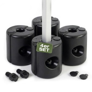 Schwarze, befüllbare Pavillon Gewichte im 4er Set für Stabilität. Inkl. Schrauben und Kappen.