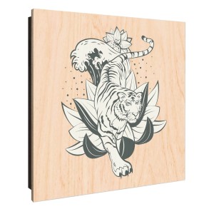 Banjado Schlüsselkasten Holz, 30x30cm, Motiv Tiger im Blumenmeer, 50 Haken.