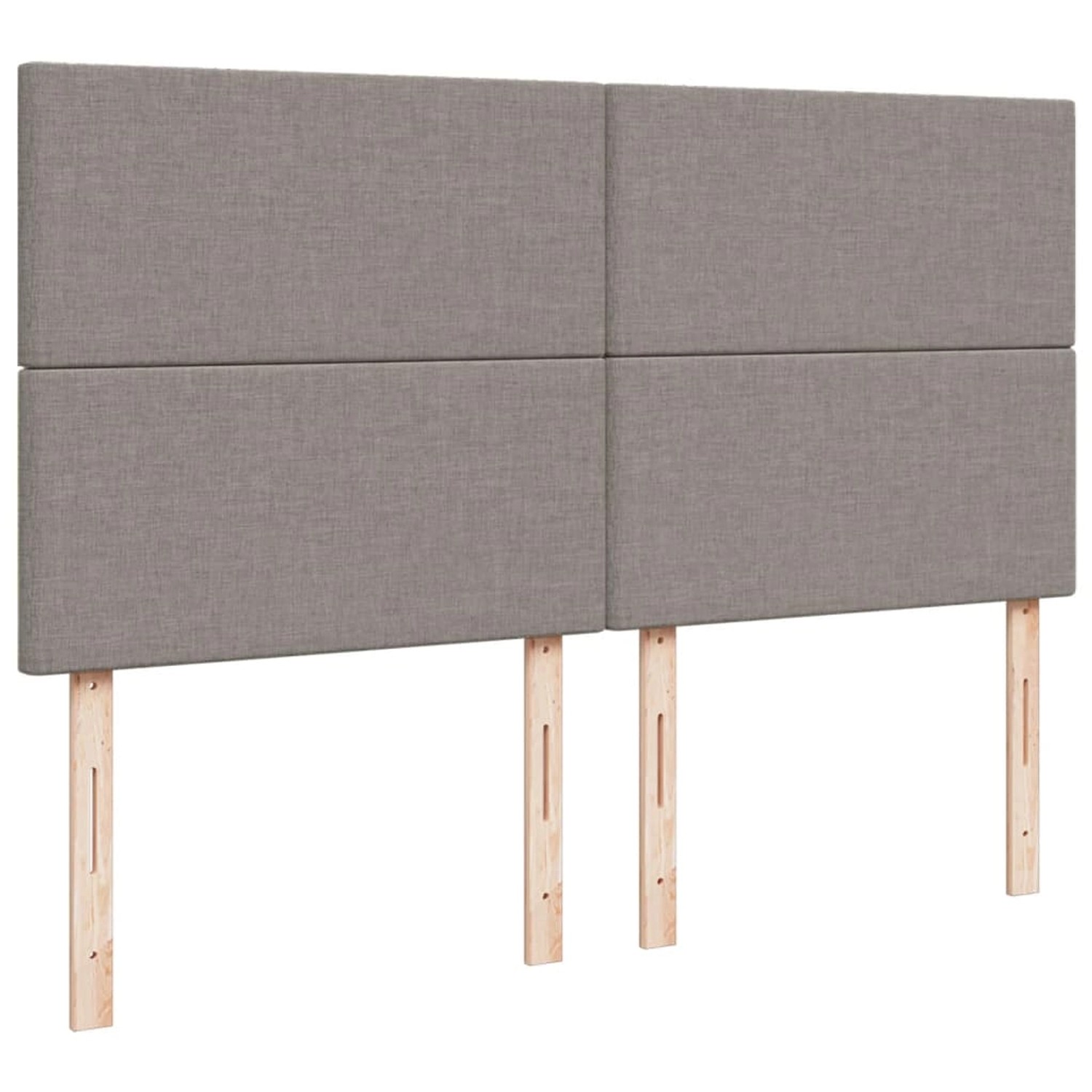 Boxspringbett Kopfteil in Taupe mit Holzfüßen. Gepolstertes Stoffdesign für Betten.
