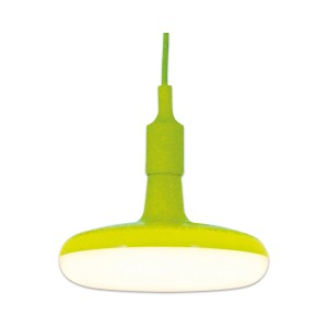 Grüne LED Pendelleuchte Ufo: Tellerlampe aus Textil, Silikon und Kunststoff, 22 cm Durchmesser.