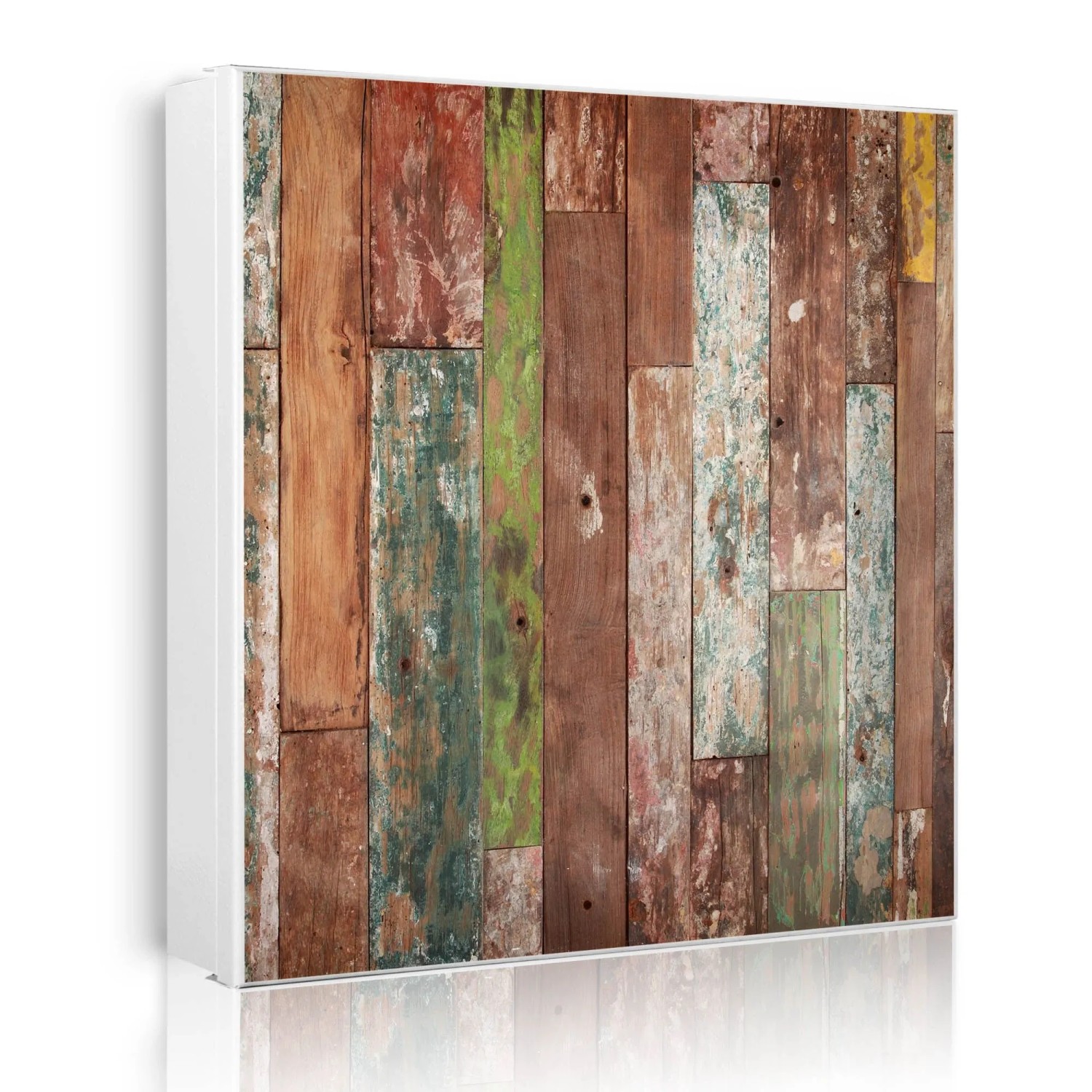 Banjado Großer Schlüsselkasten Metall 30x30cm Weiß Scharnier Links 50 Haken Beschreibbar Magnetisch Motiv Buntes Holz