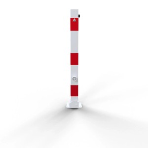Schake Absperrpfosten, umlegbar, weiß-rot, mit Dreikant und Dübelbefestigung.