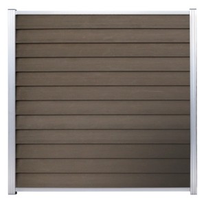 GartenLand WPC Zaun Set Schwedenprofil, 180x180 cm, braun mit Holzstruktur und silbernen Aluminiumleisten.