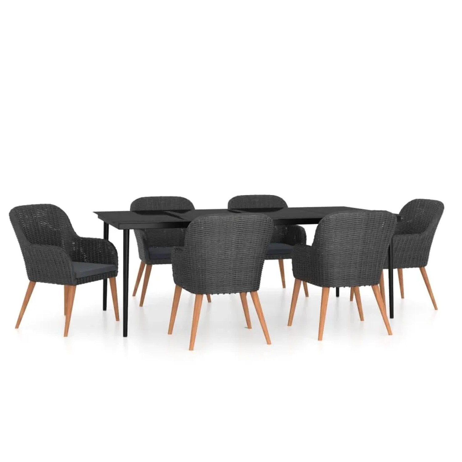 vidaXL 7-Tlg Garten-Essgruppe mit Kissen Schwarz 3099521
