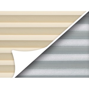 Beiges Hitzeschutz Plissee Toledo, 60x130 cm, mit silberner, reflektierender Rückseite.