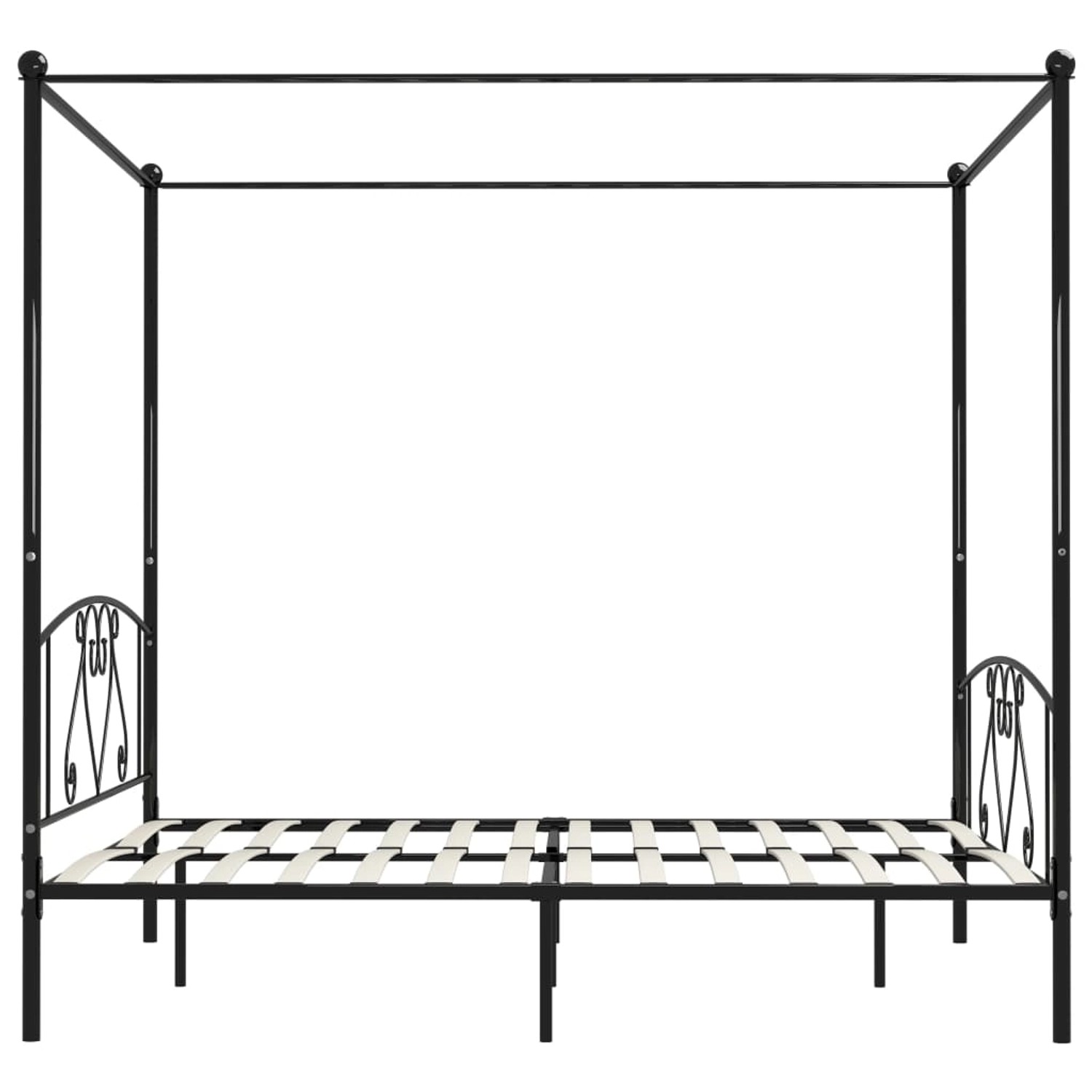 Schwarzes vidaXL Himmelbett-Gestell aus Metall, 200x200 cm, mit Lattenrost. Ideal für Schlafzimmer.