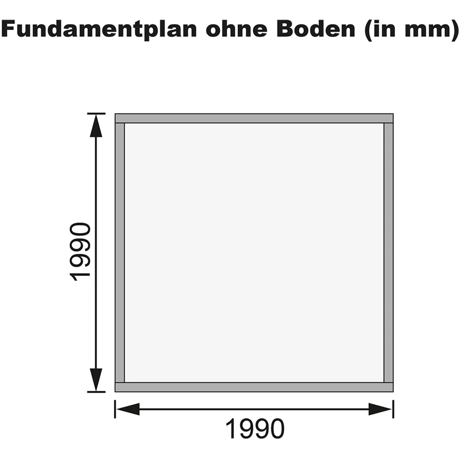 Fundamentplan des Karibu Holz-Gartenhauses Kumla 1, 200x200 cm, ohne Boden.