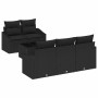 Schwarzes 6-teiliges vidaXL Sofa Set aus Poly-Rattan mit Kissen und Stauraum.
