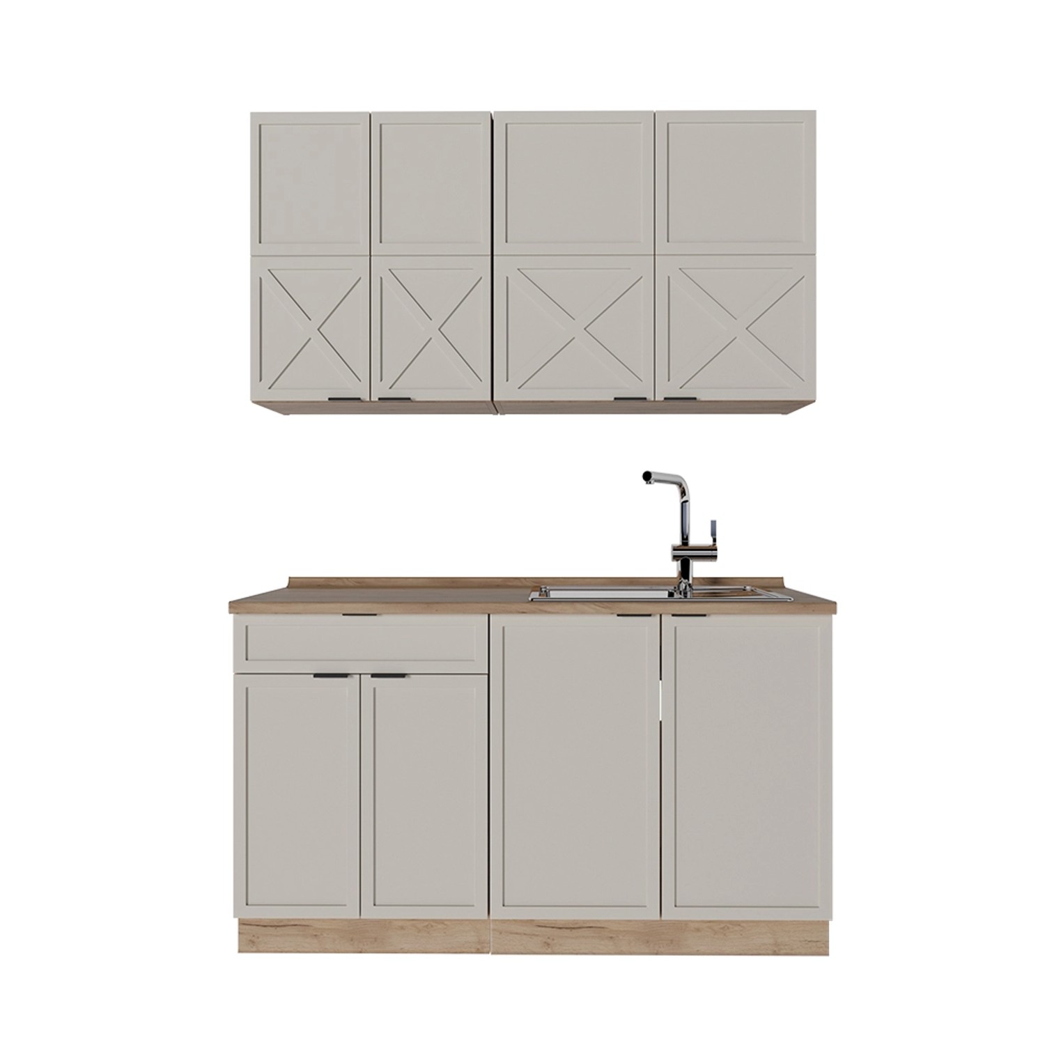 Vicco Fame-Line Singleküche GrauBeige/Goldkraft Eiche 140 cm AP Eiche günstig online kaufen