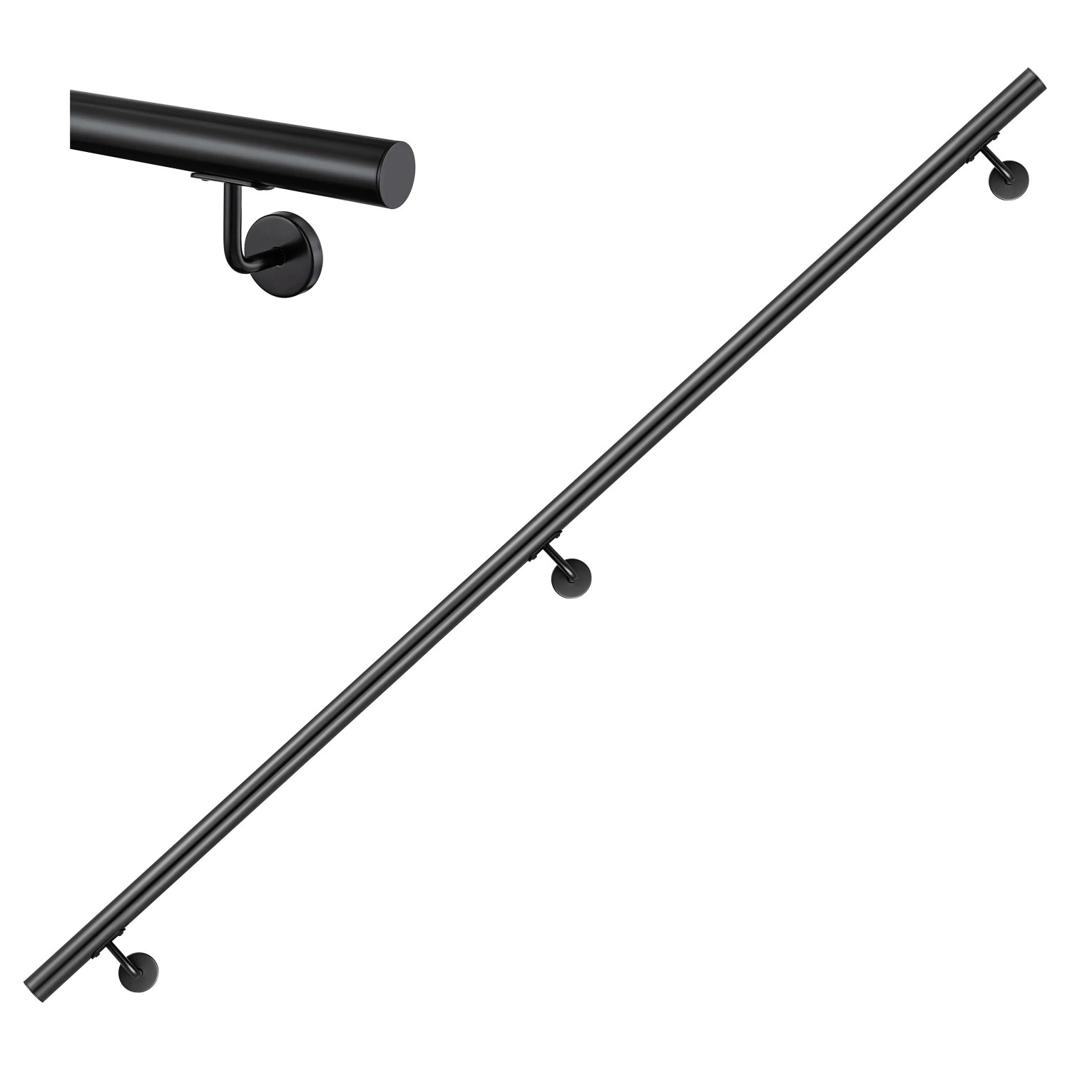 AICA Handlauf Komplettset Edelstahl 200 cm Schwarz inkl. Befestigungsmaterial