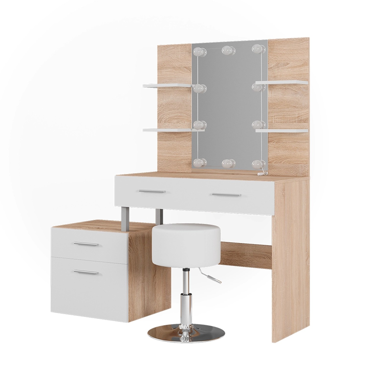 Vicco Schminktisch Maria Weiß/Sonoma/Sonoma 132 cm mit LED Beleuchtung und günstig online kaufen