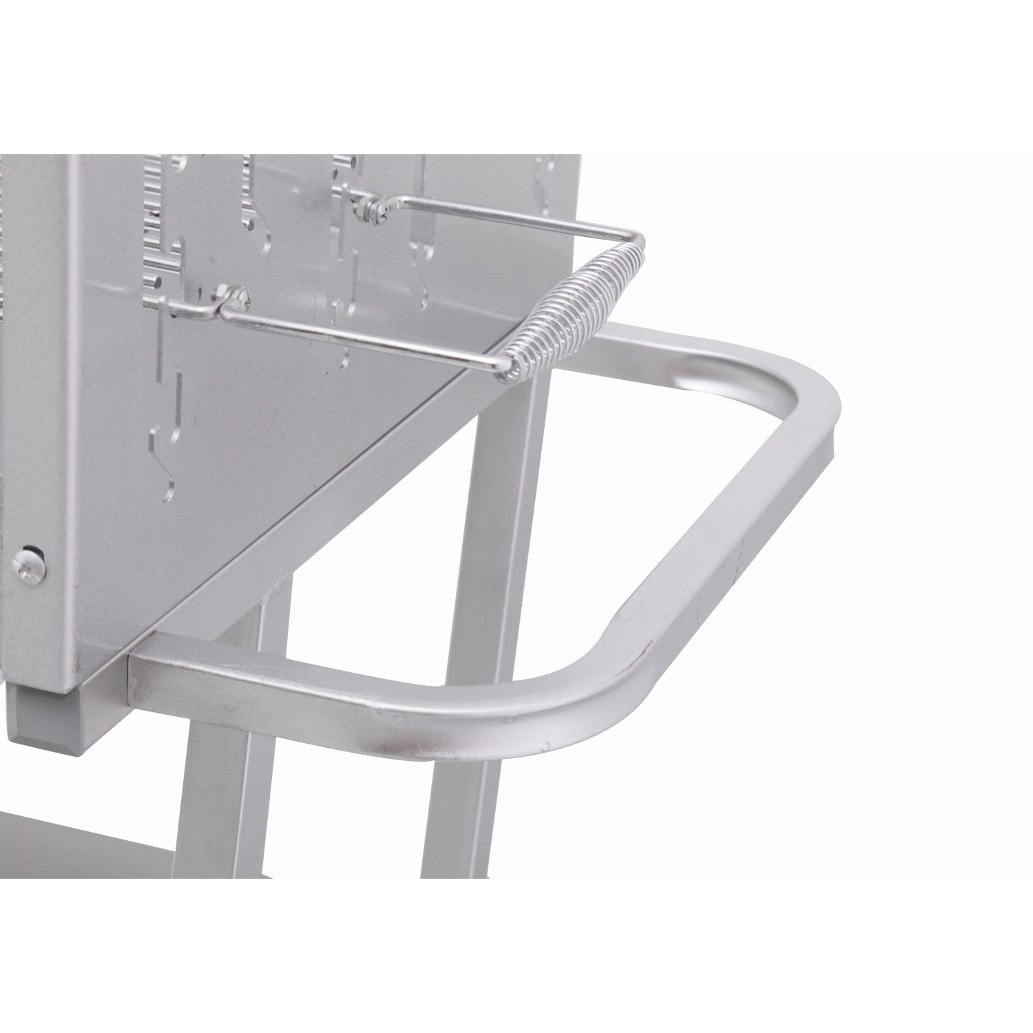 Detailansicht: Silberner tepro Grillwagen Pasadena Holzkohlegrill mit Griff.