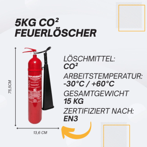 Roter Sensorit CO2 Feuerlöscher 5kg für elektrische Anlagen & EDV. Löscht rückstandsfrei, DIN EN 3 zertifiziert.