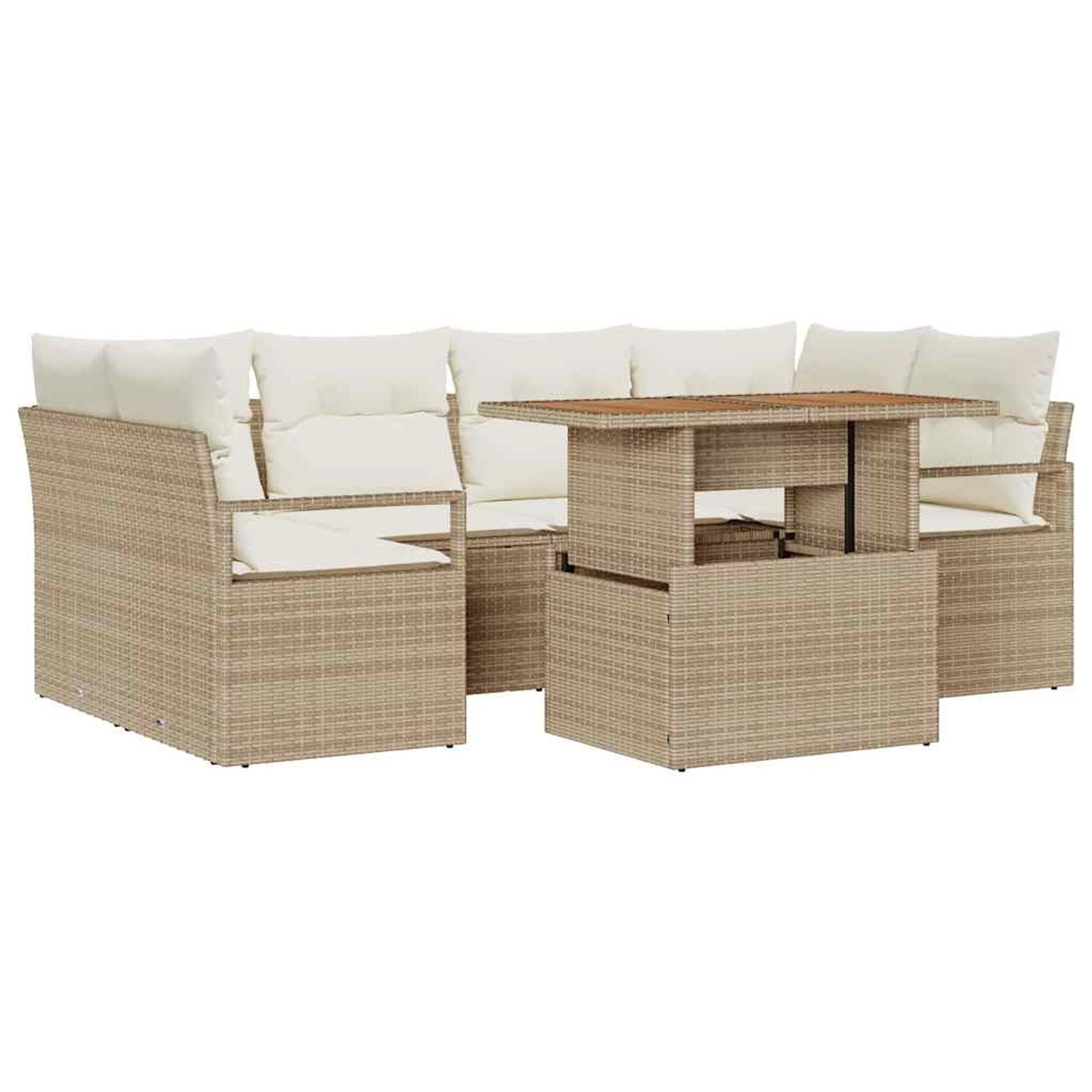 vidaXL Garten-Sofa-Set mit Speicher 7-Tlg Beige Poly Rattan 3358402 günstig online kaufen
